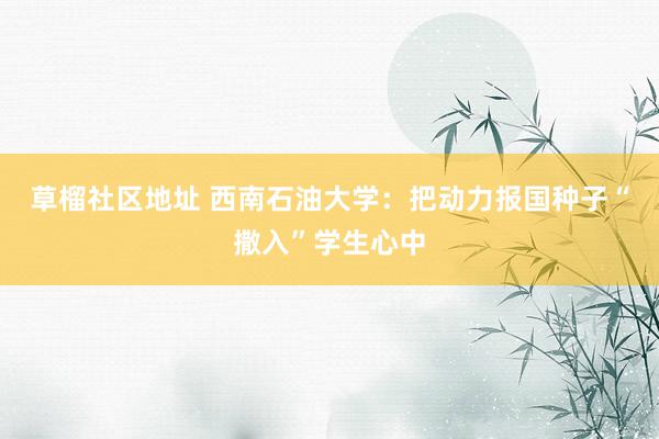 草榴社区地址 西南石油大学：把动力报国种子“撒入”学生心中