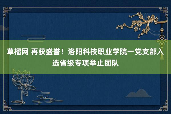 草榴网 再获盛誉！洛阳科技职业学院一党支部入选省级专项举止团队