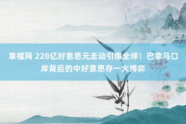 草榴网 228亿好意思元走动引爆全球！巴拿马口岸背后的中好意思存一火博弈